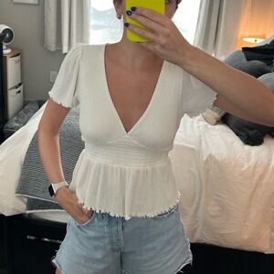 Forever 21 Deep V Lettuce Trim Blouse